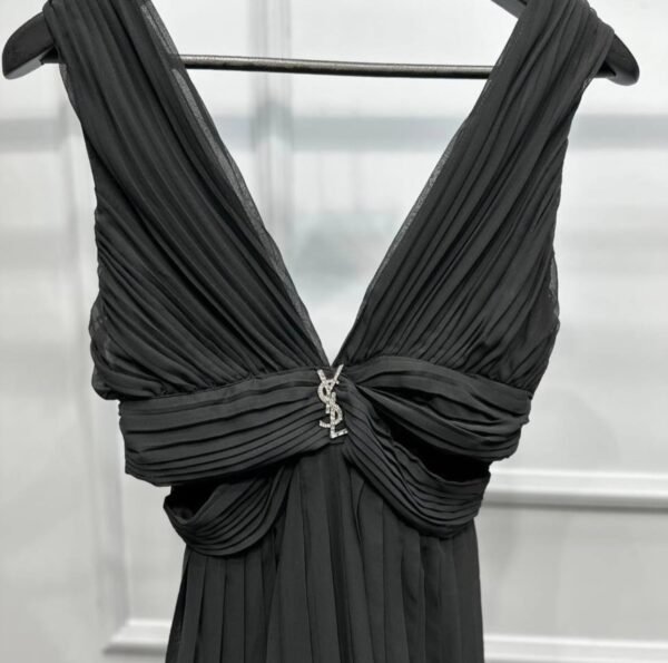 YSL Brooch Detailed Pleated Long Dress - Image 2