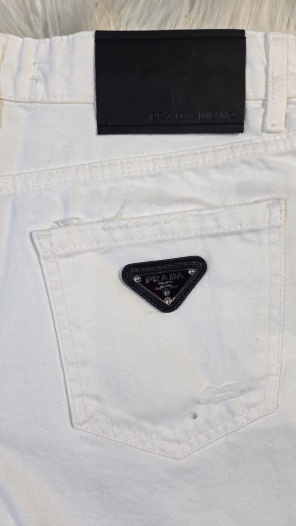 Rhinestone Triangle Patch White Denim Shorts - Image 3