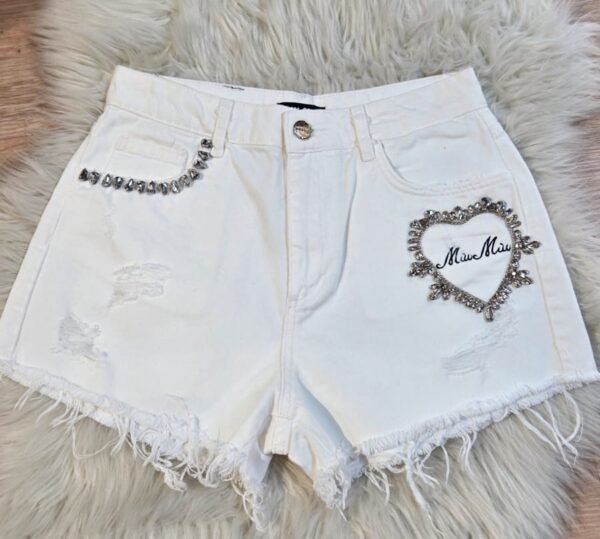 Miu Miu Rhinestone White Denim Shorts