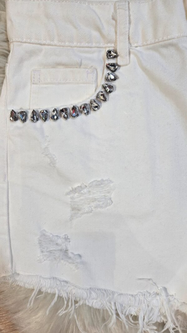 Miu Miu Rhinestone White Denim Shorts - Image 4