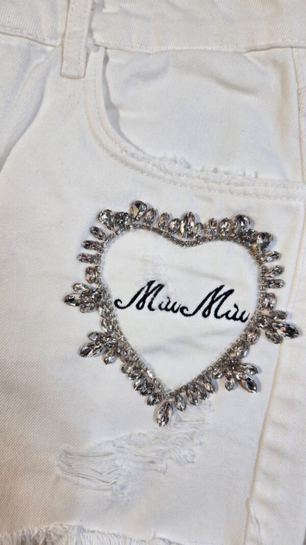 Miu Miu Rhinestone White Denim Shorts - Image 3
