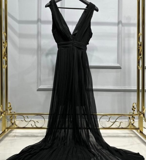 YSL Brooch Detailed Pleated Long Dress - Image 3