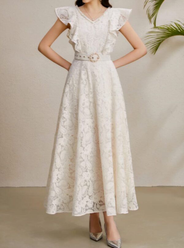Zimmermann Elegant Belted A-Line Lace Maxi Dress - Image 4