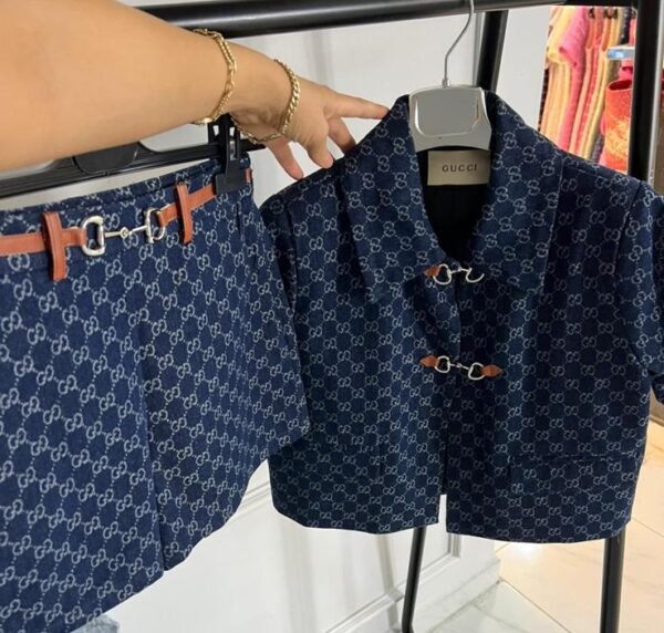 Gucci Denim Style GG Logo Jacket And Shorts Set - Image 2