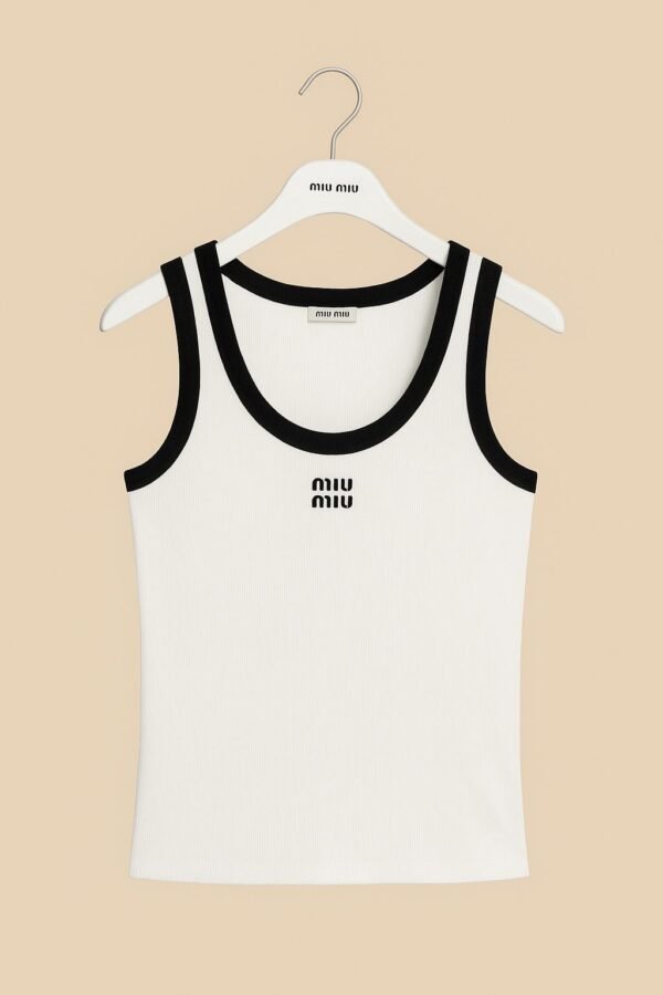 Miu Miu White Tank Top With Black straps - Image 2