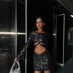 Balloon Sleeves All-Over Sequin Mini Dress