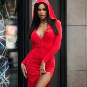 V Neck Long Sleeve Backless Hooded Long Dress
