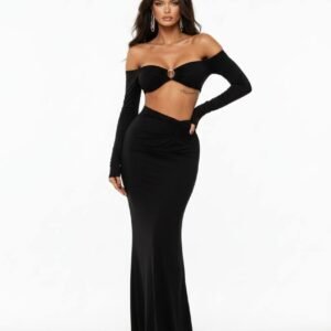 Sandy Fabric Ring Detail Long Skirt Set