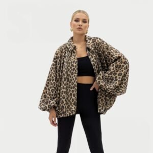 Leopard Print Oversize Sleeved Jacket