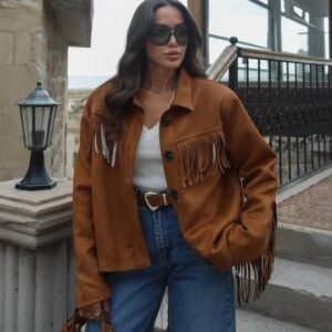 Western Glam Navy Luxe Fringe Jacket