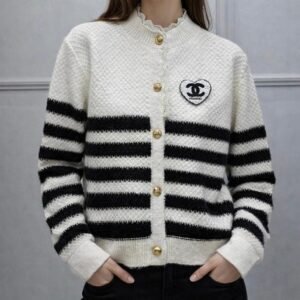 Chanel Heart Patch Stripe Cardigan