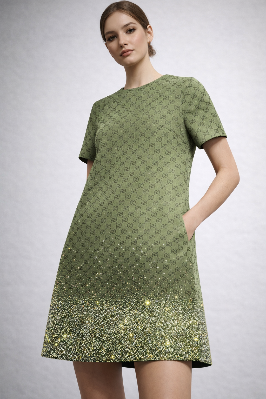 Gucci Emerald Monogram Crystal Dress