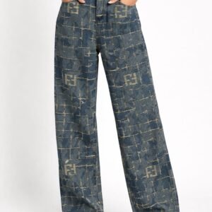 Fendi Distressed Monogram Wide-Leg Jeans
