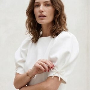 Balloon Sleeve Pearl Bow Blouse