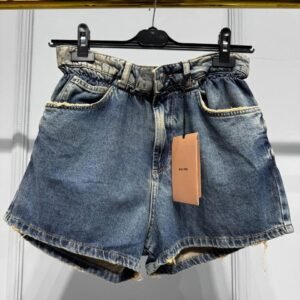 Miu Miu High Waist Paperbag Denim Shorts