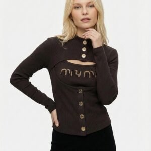 Miu Miu Cow Print Logo Ribbed Two-Piece Top