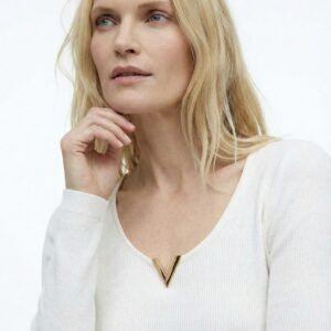 Valentino V Detailed Scoop Neckline Long Sleeve Top