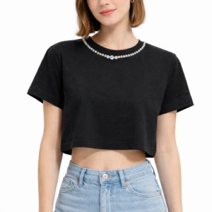 Miu Miu Crystal Collar Cropped T-Shirt