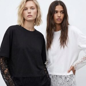 Lace Sleeve & Hem T-Shirt