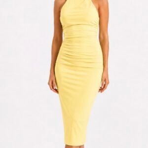 Ruched Halter Bodycon Midi Dress