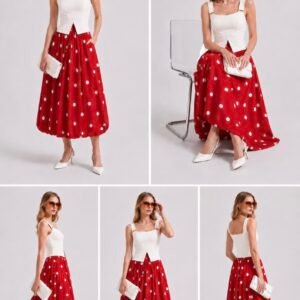 Polka Dot Balloon Midi Skirt